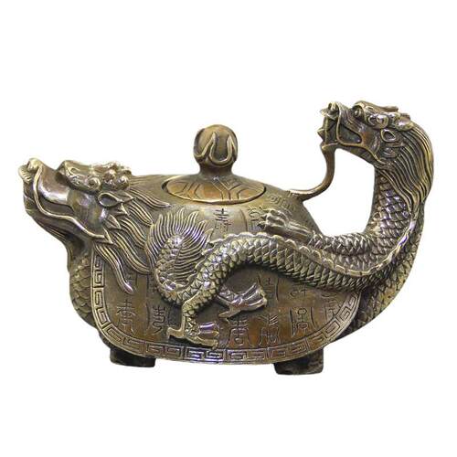 复古做旧古玩杂项收藏工艺品黄铜龙龟黄铜茶壶