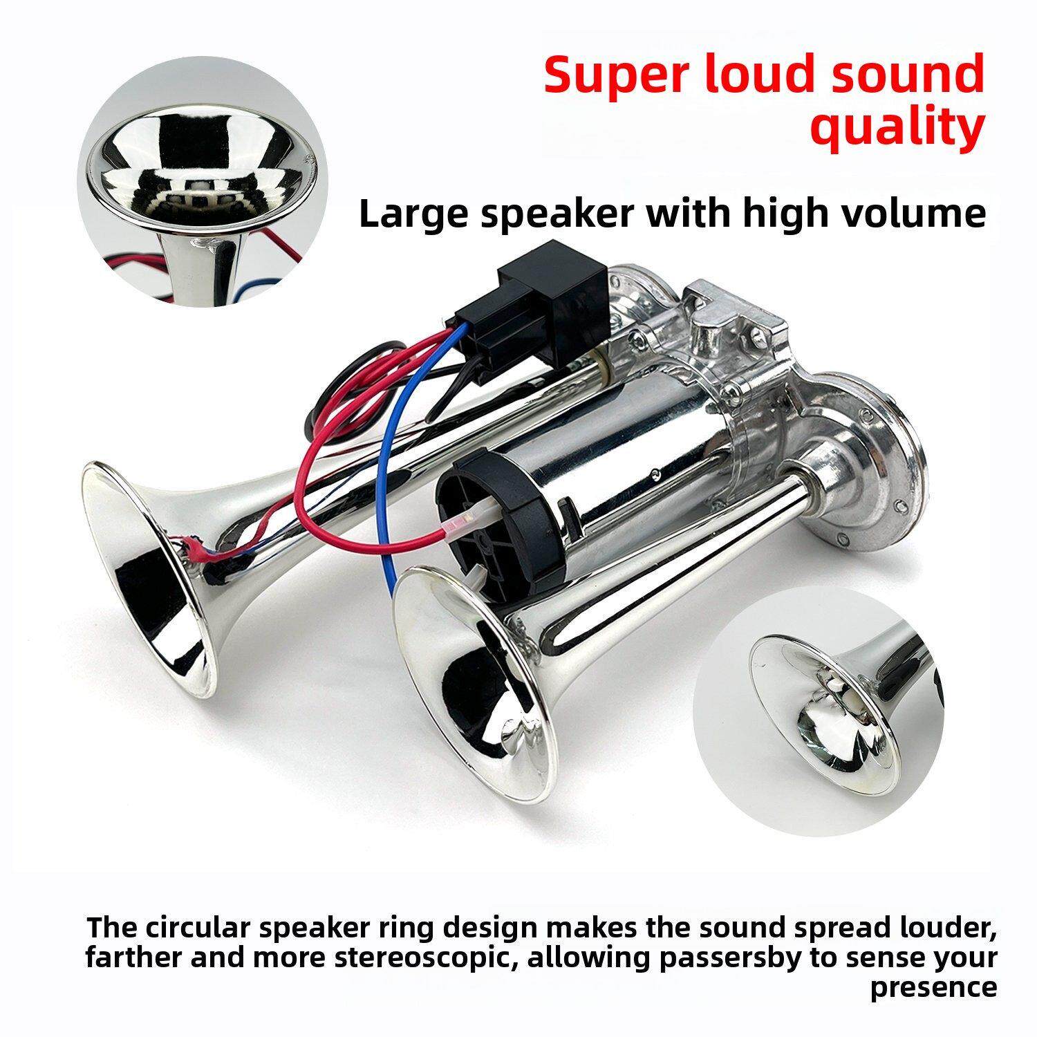 12V24V超大音量集成双管电动泵气喇叭改装摩托车货车电动汽笛喇叭