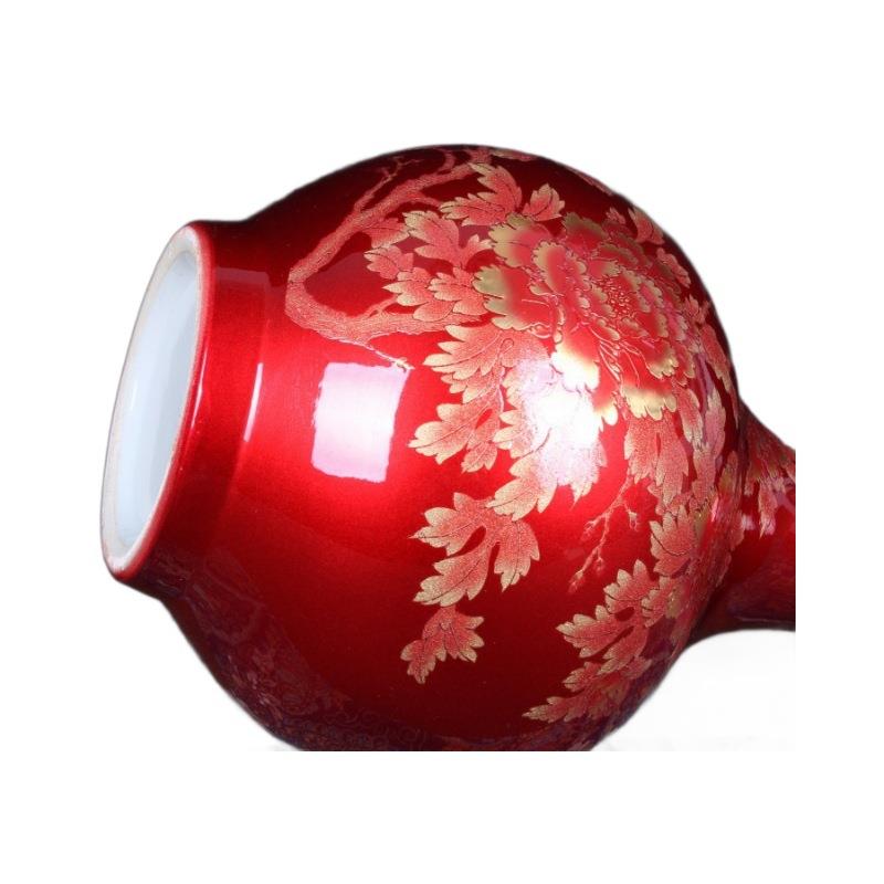 景德镇陶瓷花瓶红色花开富贵牡丹赏瓶精品水晶釉工艺品代销
