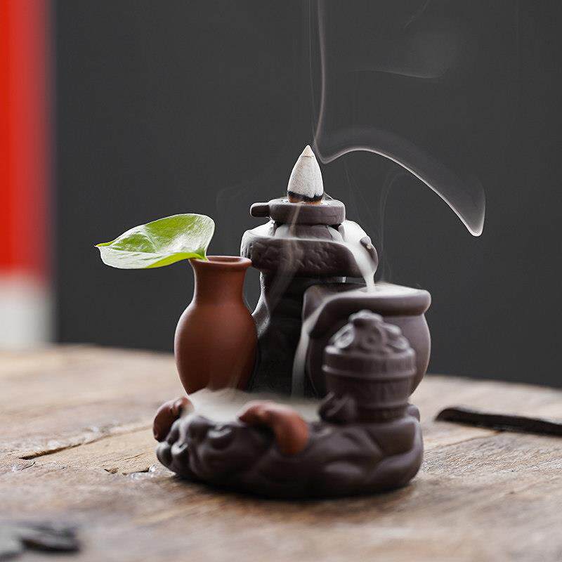 倒流香炉创意招财时来运转香薰炉陶瓷檀香塔香炉石磨茶道摆件