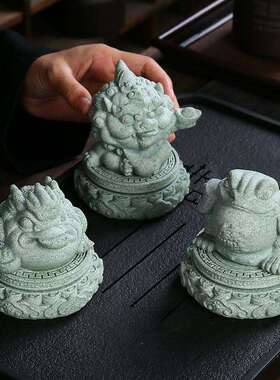 招财大将军会旋转青砂石金蟾茶宠新款创意办公室茶桌摆件跨境