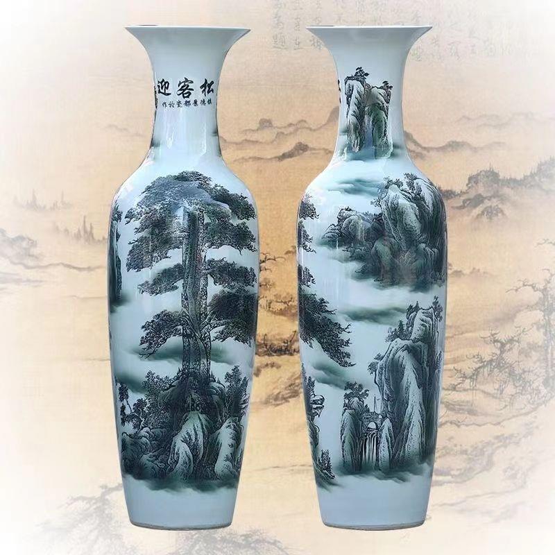 景德镇陶瓷器青花瓷落地大花瓶手绘山水摆件客厅家居陶瓷中式