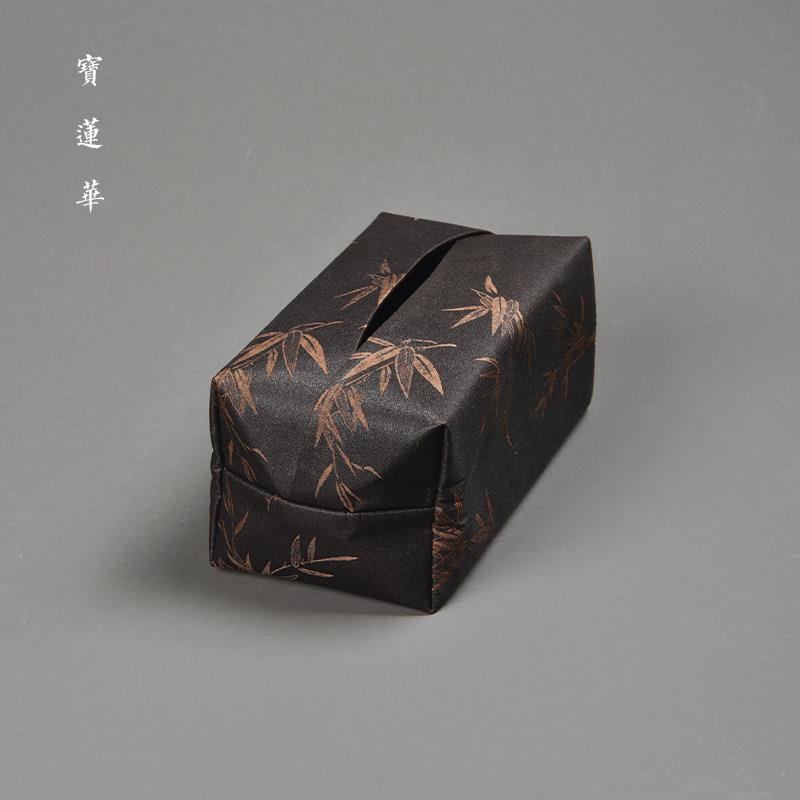 中式古典纹香云纱布艺纸巾盒 侘寂风手工茶巾盒 茶道纸巾餐巾纸盒
