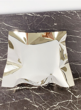 北欧创意镜面抛光褶皱不锈钢亮面金属托盘样板间置物碟摆件