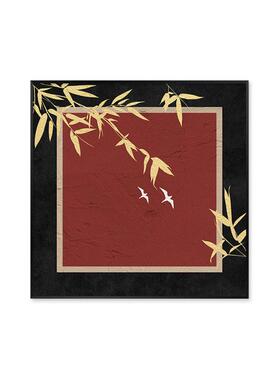 中古风红色法式中国风竹子鹤新中式客厅装饰画挂画卧室床头画餐厅