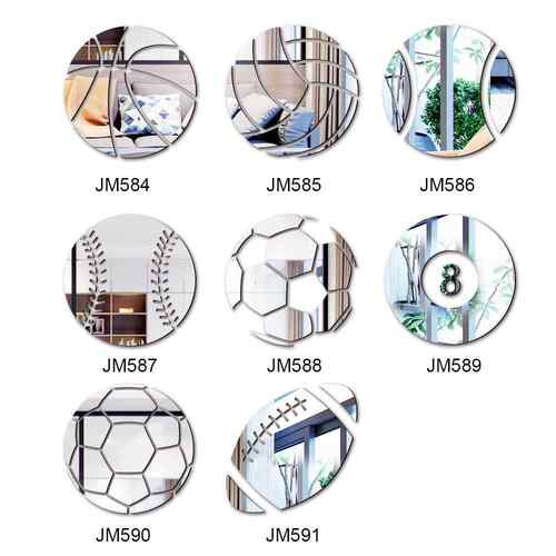JM584-591球类亚克力镜面贴足球 篮球 网球DIY组合防水自粘墙贴