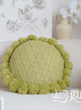 绿色苏抱枕ins风靠包i白色靠色流客厅发床头靠沙垫1955民宿软装枕