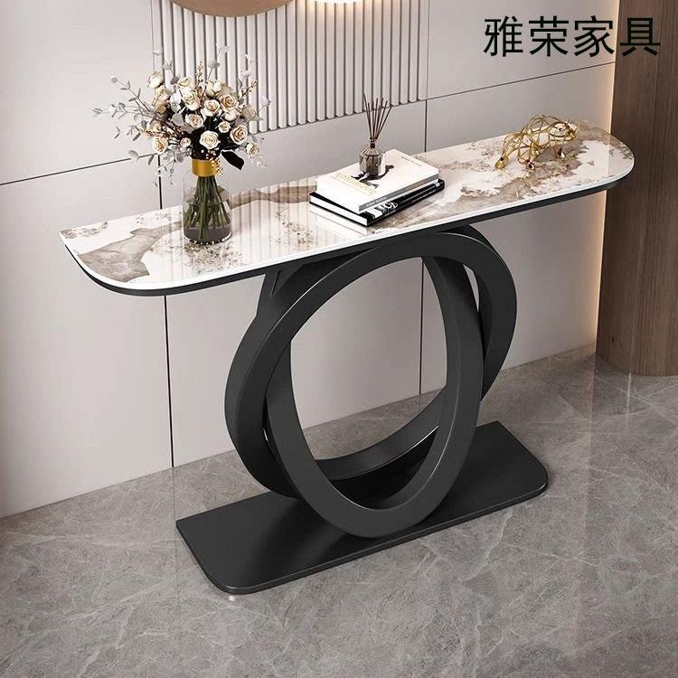 轻奢岩板玄关台意式半圆玄关柜现代简约靠墙进门入户玄关桌端景台