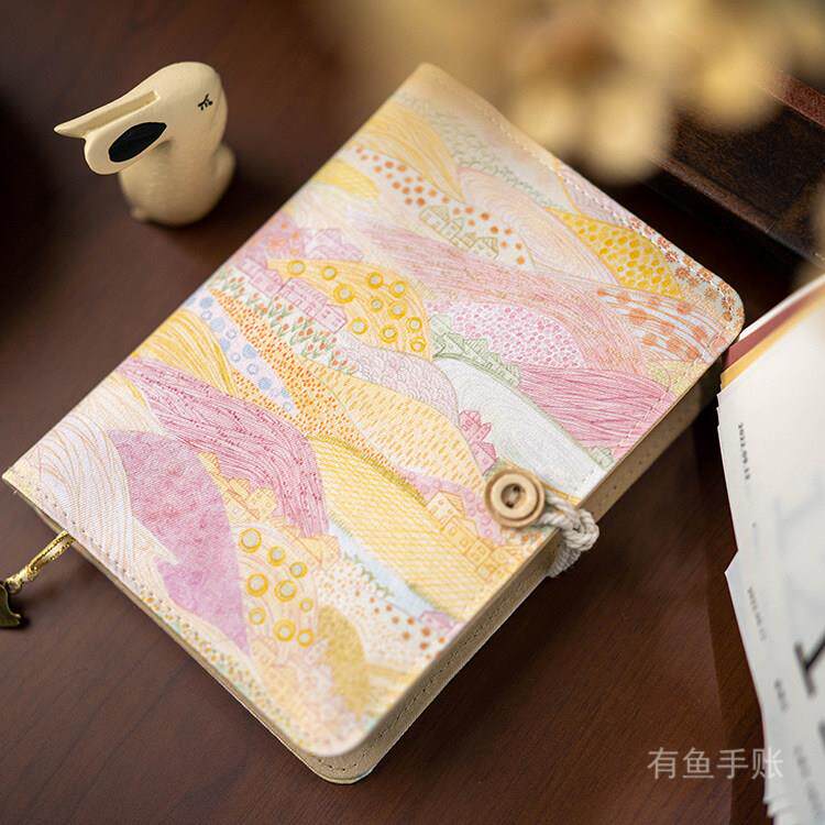 粉色布艺面A5A6活页本文艺手帐本子随身记事少女心小清新插画 画
