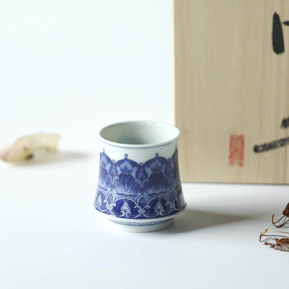 景德镇手绘宝相纹青花茶杯薄胎品茗杯透骨温润复古茶具苏麻离青
