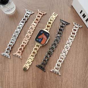 適用蘋果apple iWatch6543SE表帶 watch789T單排牛仔鏈手拆款