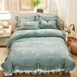 高档公主床上四件全棉棉套风荷叶边被套纯床裙1.8m床ins少女心网