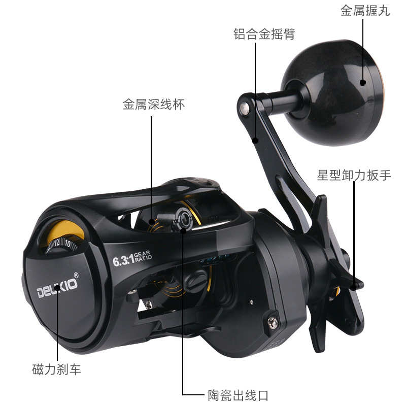 得趣路亚水滴轮打黑铁板船钓轮碳纤维主体钓鱼渔轮雷强渔线轮批发