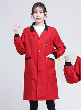 高档工新款时尚罩衣成人男女长褂袖围裙长版透中气居家作服劳保大