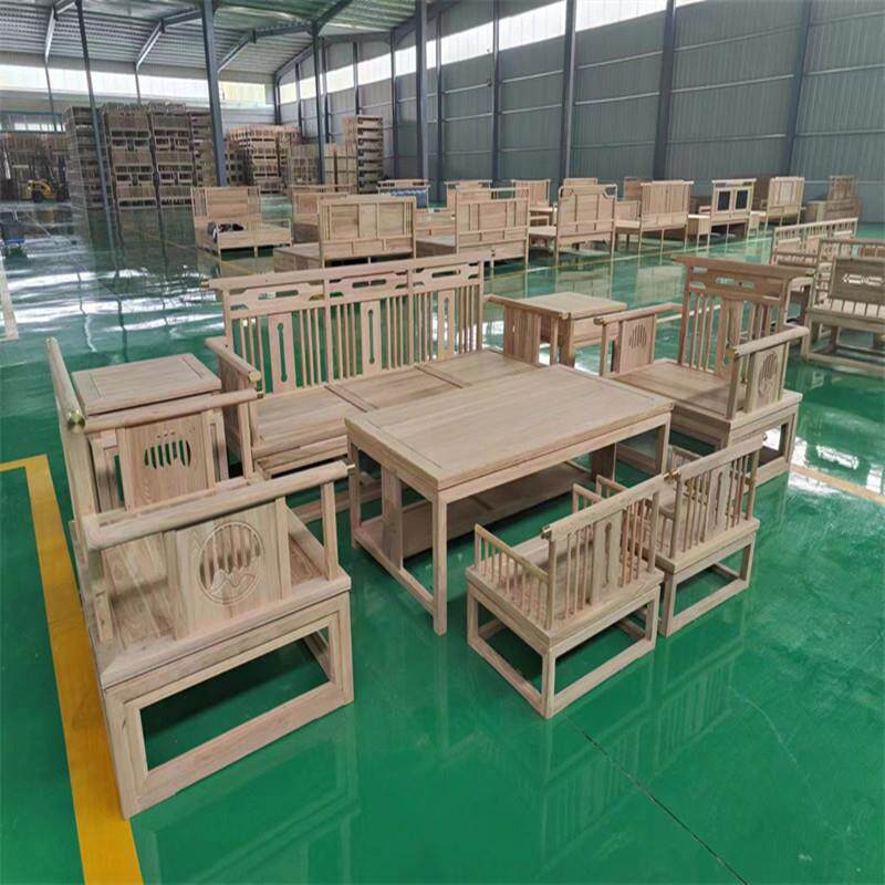 新中式实木沙发组合禅意榆木小户型客厅白胚坯茬茶几家具工厂