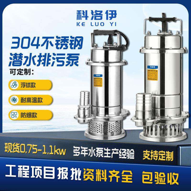 304不锈钢排污泵家用耐腐蚀污水泵项农用清水污物抽水泵潜水泵