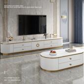 轻奢岩板茶几电视柜组合小户型客厅大小圆茶几意式 极简岩板茶几