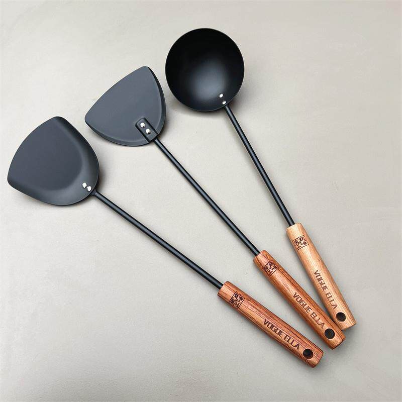 61K3VE极铁花木锅铲长柄炒菜铁铲汤勺长铲家用铲F76T8858实手柄木