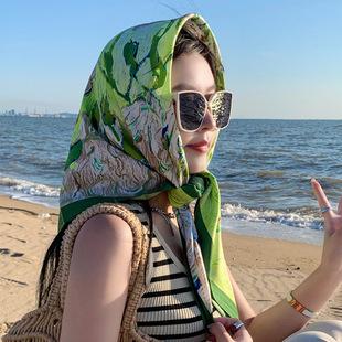 北欧简约几何条纹90x90大方巾围巾女春秋款防晒披肩百搭黑白丝巾