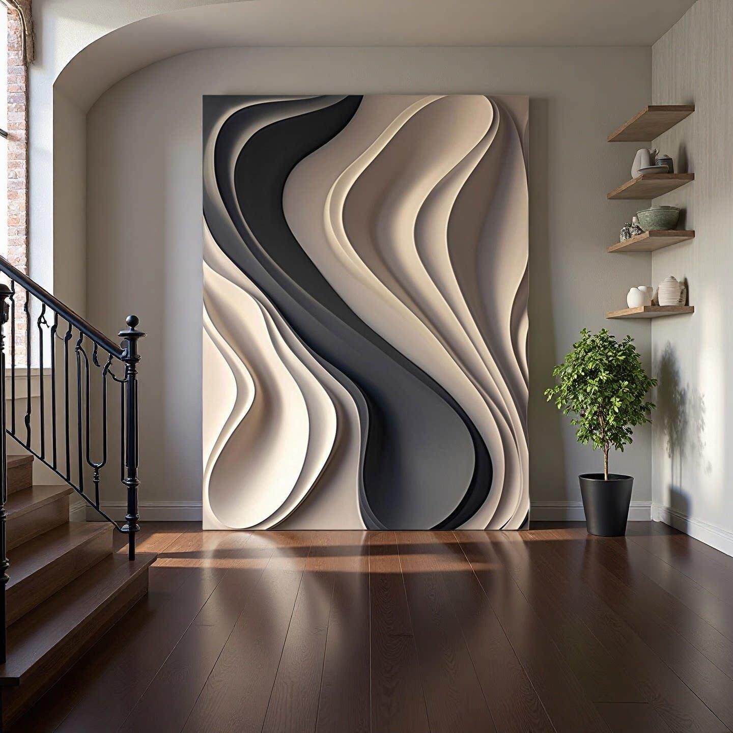 现代客厅简约浮雕装饰画意式入户玄关3D立体抽象挂画竖款落地壁画