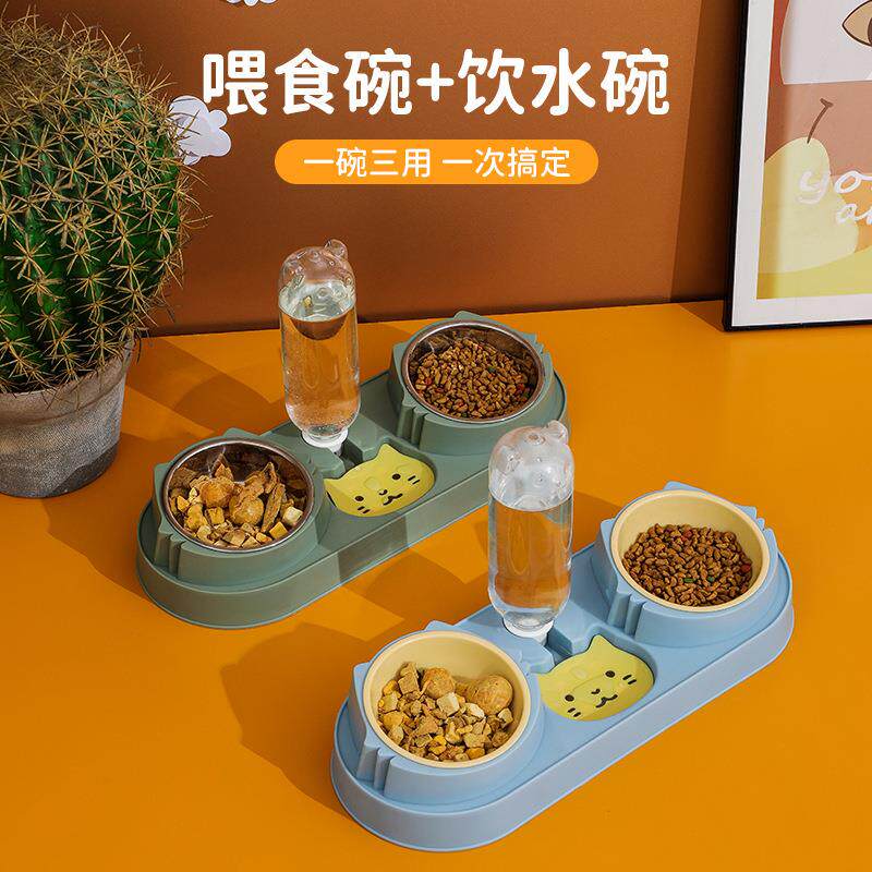 新款宠物猫碗自动饮水机防打翻狗食盆喂食双碗宠物猫咪护颈碗