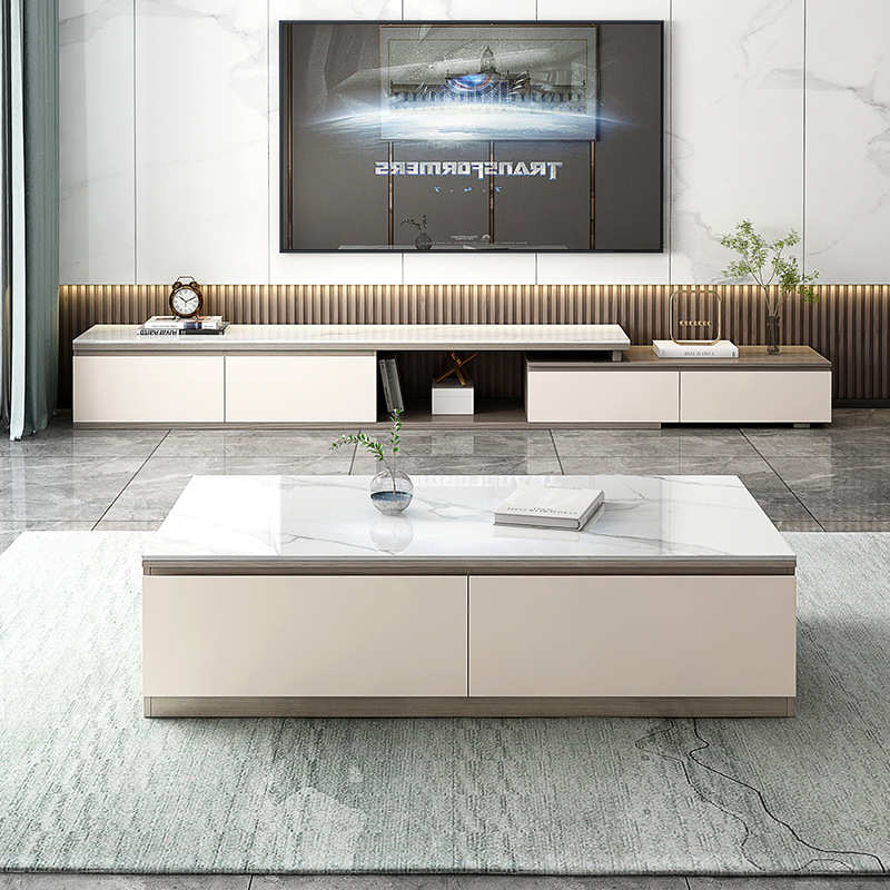 现代简约电视柜茶几套装配套客厅家具岩板大理石电视柜可伸缩爆款