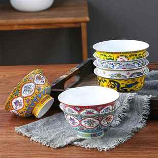 藏族八宝顶碗舞道具蒙古族酥油茶碗珐琅彩高脚宫廷碗寿碗陶瓷饭碗