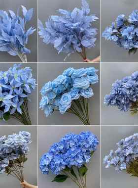 婚礼堂花艺蓝色系插花路引花桌摆场布家装饰婚庆道具花材假花