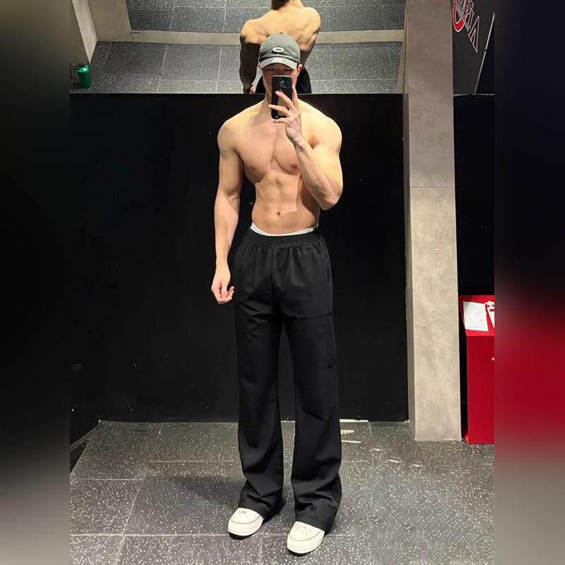 轻奢黑色美式冰皮裤子男2026夏季薄款速干休闲裤健身运动直筒裤潮