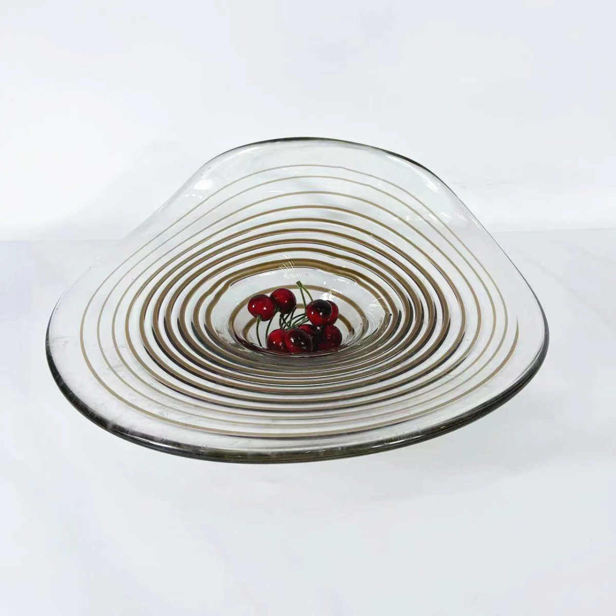 现代琉璃咖啡色卷边果盘摆件家居样板房客厅餐桌家具展厅会所软装,家居饰品,装饰摆件,淘宝优惠券,粉丝福利购,淘宝优惠卷