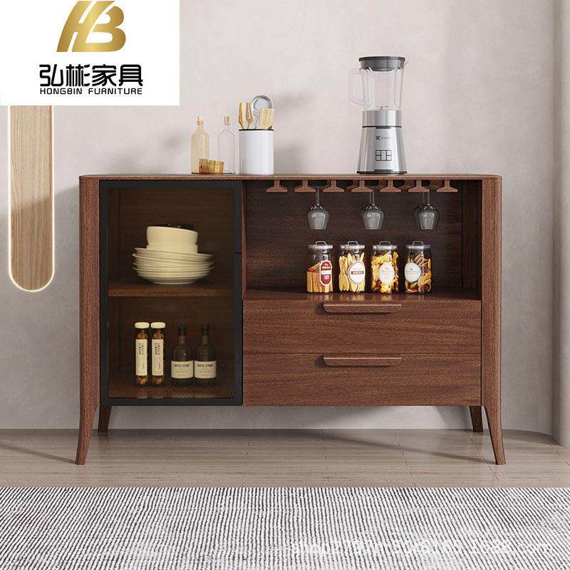 胡桃木实木餐边柜酒柜茶水柜现厨房置物客厅一体靠墙简约储物柜