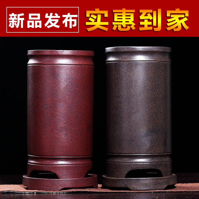 紫砂兰花盆精品签筒文竹悬崖君子兰绿萝盆景盆简约陶瓷古铜泥包