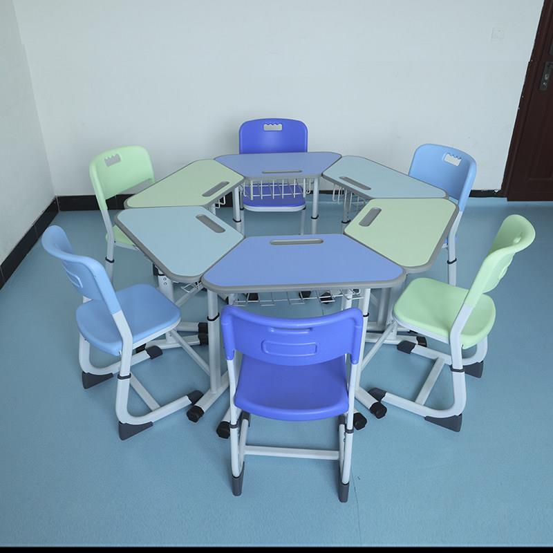 学生智慧教室心理辅导桌培训机构升降梯形组合六角桌拼接八边形桌