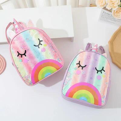 Princess Girls Rainbow Unicorn Backpack Children Sequins Car