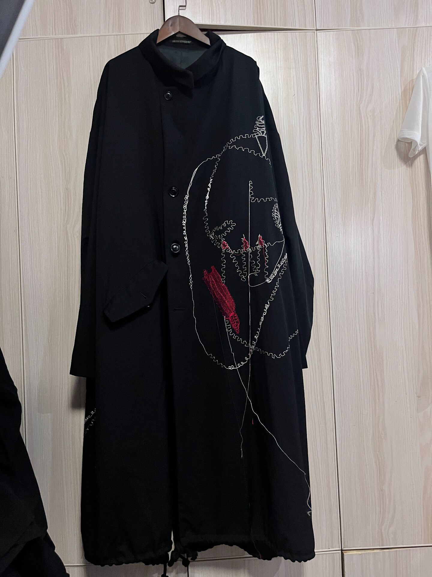 Yohji Yamamoto Black Wool Embroidery Coat