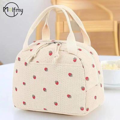 Corduroy Lunch Bag Thermal Insulation Lunch Box Storage Hand
