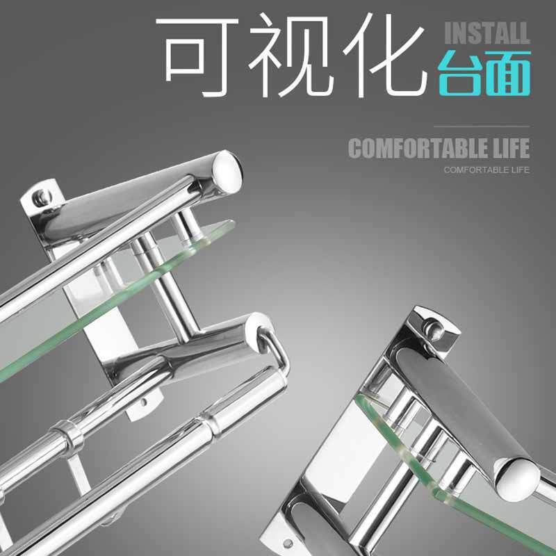 不锈钢加厚浴室双层毛巾架 玻璃酒店工程整理收纳挂架浴巾架厂家