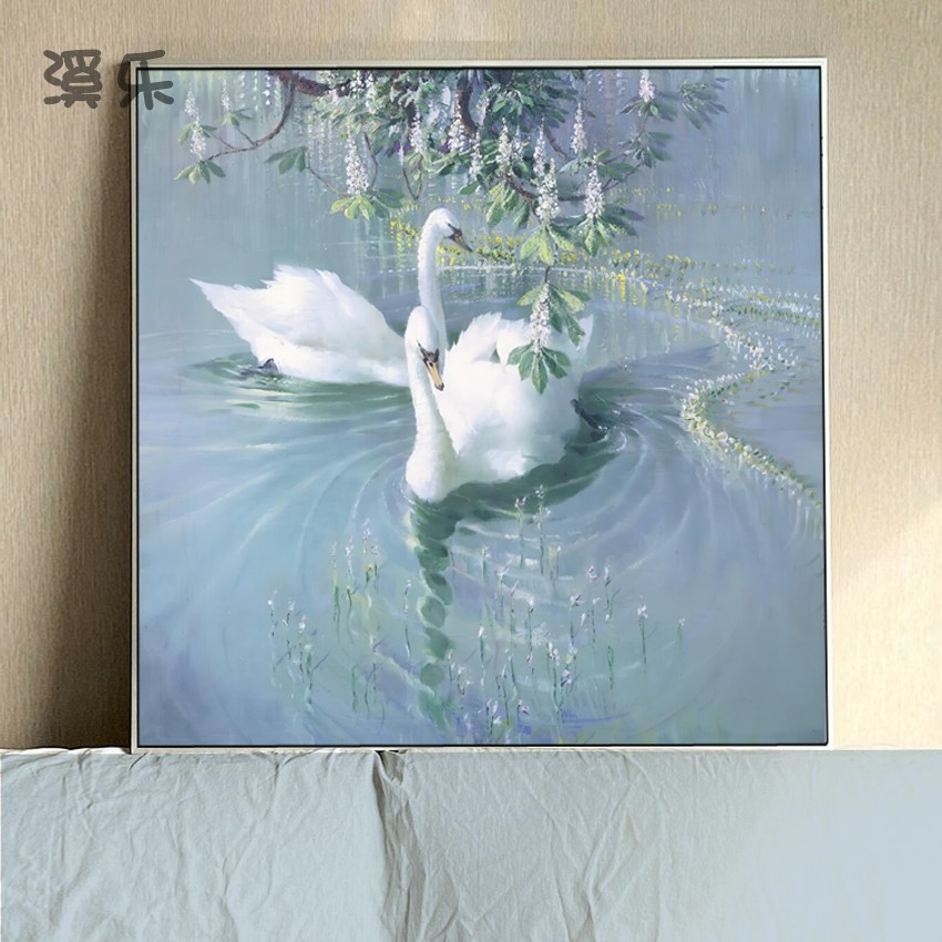 墙壁背景挂轻艺术奢客厅现代装饰画白天鹅竖沙发动物版个性玄关图片