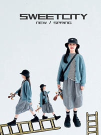 sweetcity独家定制24春女童，甜美可爱日系百搭蓝色针织毛衣开衫