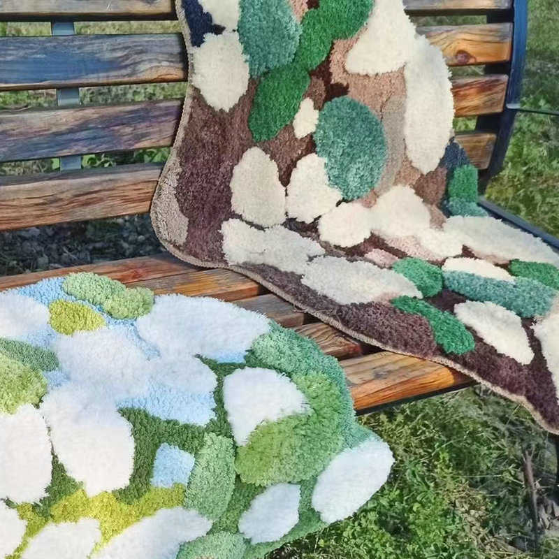 新款苔藓地毯家用客厅毯森系高毛簇绒编织可机洗毛绒卧室地垫