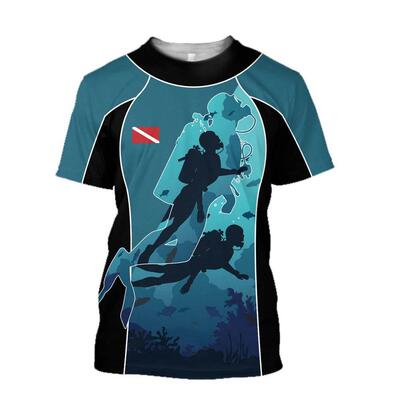 Undersea diving shortSleeve T-shirt海底潜水3D印花圆领短袖T恤