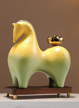 创意陶瓷马摆件新中式客厅玄关博古架马上有钱装饰品店铺开业礼物