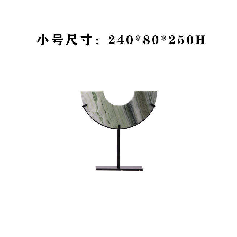 现代新中式绿色半圆玉石玉璧平安扣铁艺摆件样板房售楼处别墅饰品