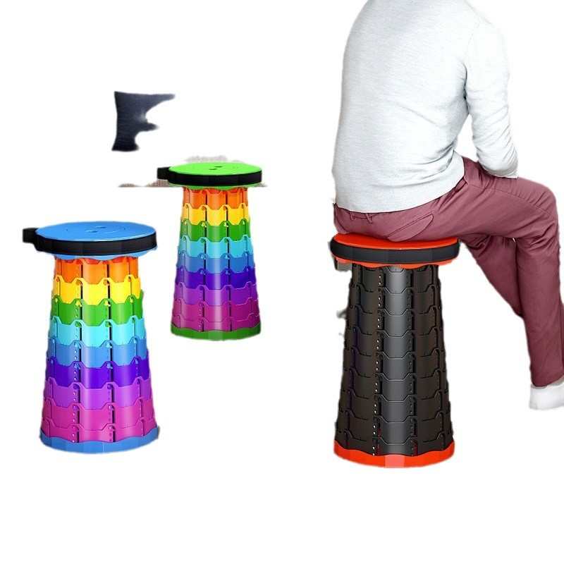 彩虹伸缩凳便携折叠凳子户外旅游排队马扎可调节塑料钓鱼凳家用凳