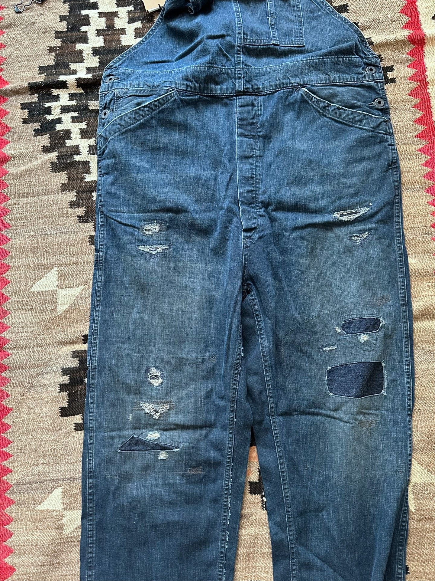 RRL Blue Distressed Denim Overalls