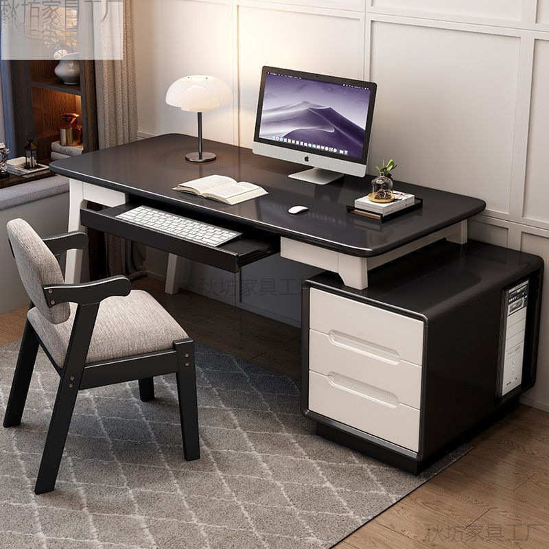 简约书桌书柜一体高级台式电脑桌带键盘托家用办公桌长方形写字桌