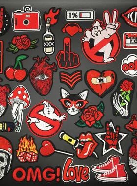 Red Ghost Heart Patches for Clothing Embroidered Iron On Bad