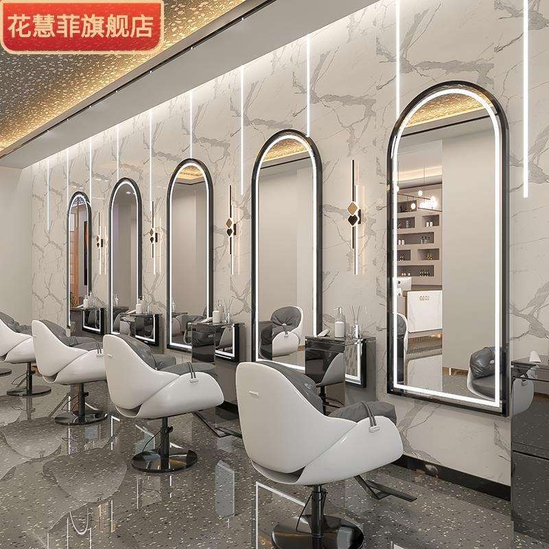 网红理发店镜台美发店镜子发廊灯单面剪发烫染镜简约轻奢图片