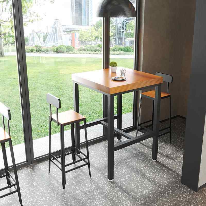咖啡厅桌椅组合酒吧靠墙高脚桌实木吧台桌现代家用简约长条高桌子