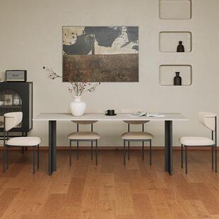 德利丰洞石岩板简约中古长方形餐桌极简意式 高端设计师家用吃饭桌